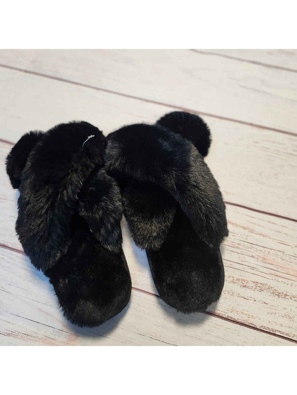 INC International Concept Black Faux Fur Cozy Slip-On Slippers Size 11M New